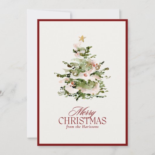 Waterverf kerstboom vakantie niet fotokaart feestdagenkaart (Voorkant)