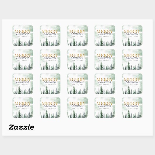 Waterverf kerstboom vierkante sticker (Vel)