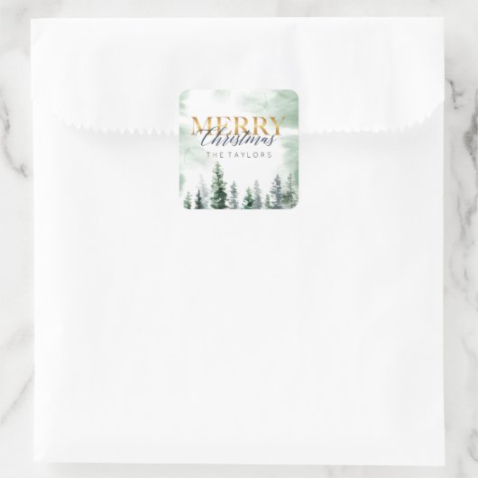 Waterverf kerstboom vierkante sticker (Tas)
