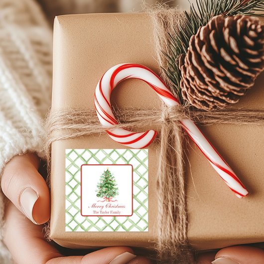 Waterverf kerstboom vierkante sticker