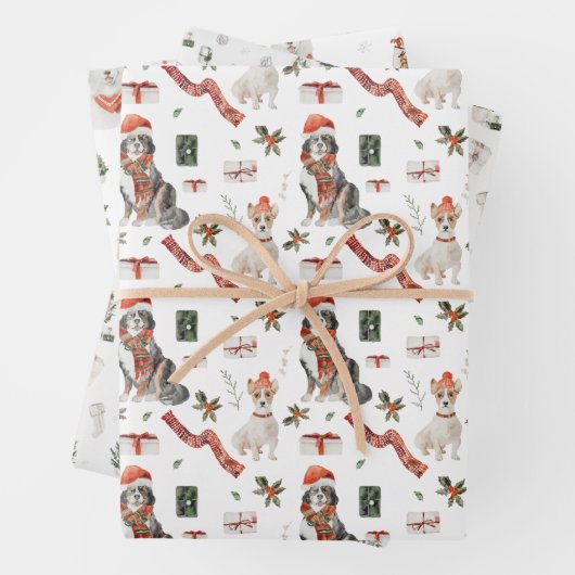 Waterverf kerstboom voor kerstmis met Santa Dog Inpakpapier Vel (In situ)