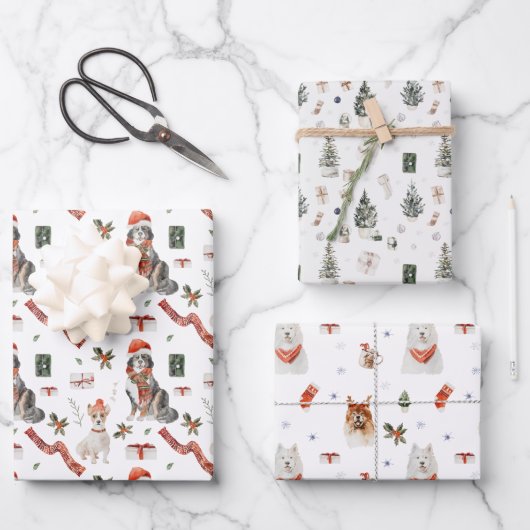 Waterverf kerstboom voor kerstmis met Santa Dog Inpakpapier Vel (Voorkant)