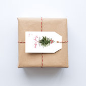 Waterverf Kerstboom Vrolijk kerstfeest Cadeaulabel