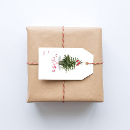 Waterverf Kerstboom Vrolijk kerstfeest Cadeaulabel