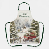  Waterverf Kerstboom Vrolijk Kerstfeest Schort (Voorkant)