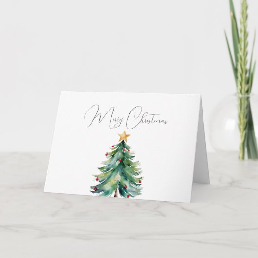 Waterverf kerstboom vrolijke kerstfoto feestdagen kaart (Voorkant)