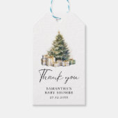Waterverf Kerstboom Winter Baby shower Cadeaulabel (Voorkant)