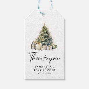 Waterverf Kerstboom Winter Baby shower Cadeaulabel