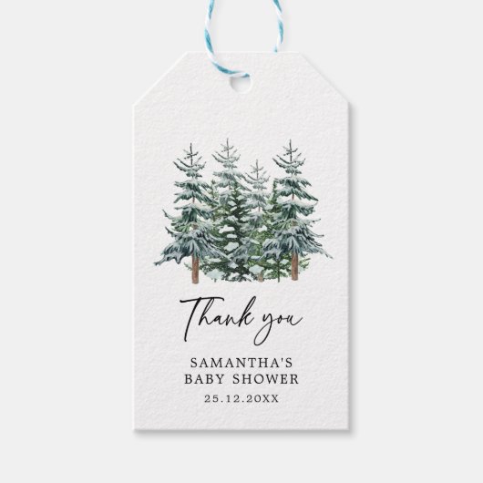 Waterverf Kerstboom Winter Baby shower Cadeaulabel (Voorkant)