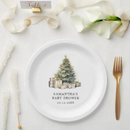 Waterverf Kerstboom Winter Baby shower Papieren Bordje