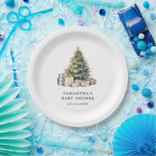 Waterverf Kerstboom Winter Baby shower Papieren Bordje (Feest)