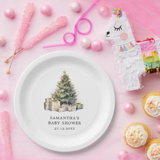 Waterverf Kerstboom Winter Baby shower Papieren Bordje (Feest)