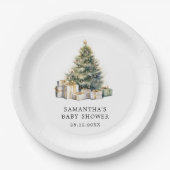 Waterverf Kerstboom Winter Baby shower Papieren Bordje (Voorkant)