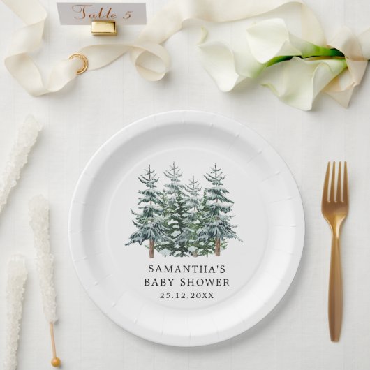 Waterverf Kerstboom Winter Baby shower Papieren Bordje (Huwelijk)