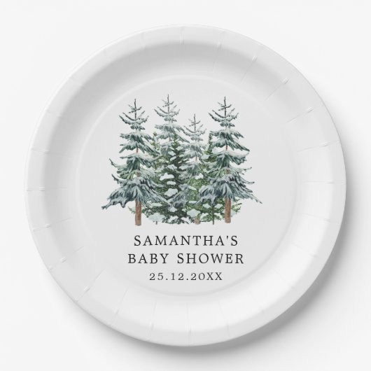 Waterverf Kerstboom Winter Baby shower Papieren Bordje (Voorkant)