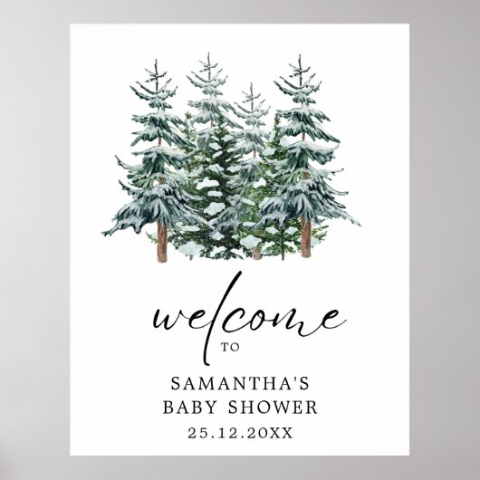 Waterverf Kerstboom Winter Baby shower Poster (Voorkant)