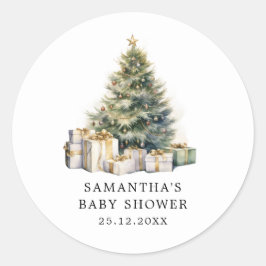 Waterverf Kerstboom Winter Baby shower Ronde Sticker
