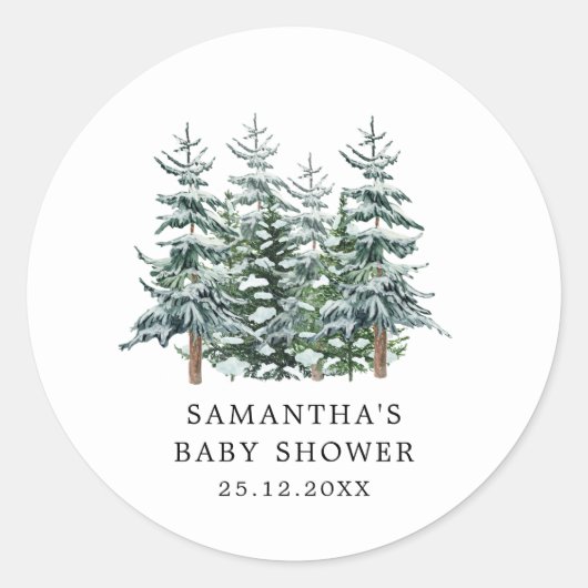 Waterverf Kerstboom Winter Baby shower Ronde Sticker (Voorkant)