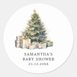 Waterverf Kerstboom Winter Baby shower Ronde Sticker