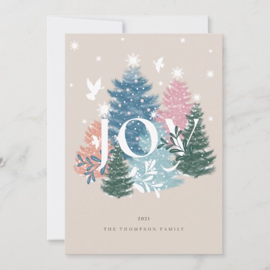 Waterverf kerstboombos met joipasta's en duif feestdagenkaart (Voorkant)