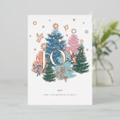 Waterverf kerstboombos met joipasta's en duif folie feestdagenkaart (Staand Voorkant)