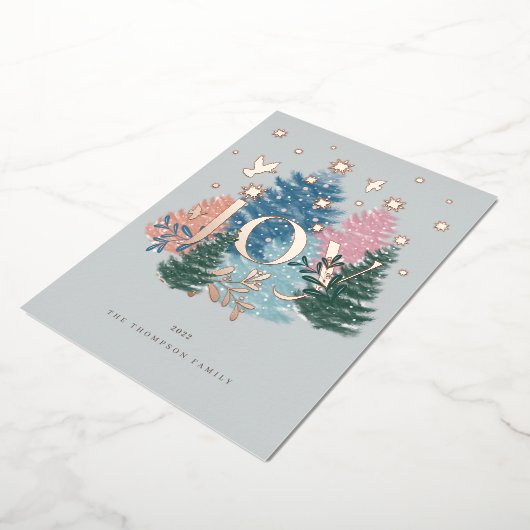 Waterverf kerstboombos met joipasta's en duif folie feestdagenkaart (Gedraaid)