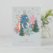 Waterverf kerstboombos met joipasta's en duif folie feestdagenkaart (Staand Voorkant)