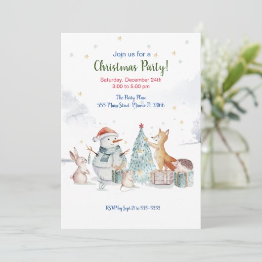 Waterverf kerstboomfeest uitnodiging (Staand voorkant)