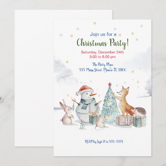 Waterverf kerstboomfeest uitnodiging (Voorkant / Achterkant)