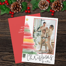 Waterverf kerstboomfoto feestdagenkaart