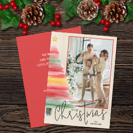 Waterverf kerstboomfoto feestdagenkaart