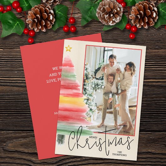 Waterverf kerstboomfoto feestdagenkaart