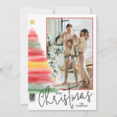 Waterverf kerstboomfoto feestdagenkaart (Voorkant)