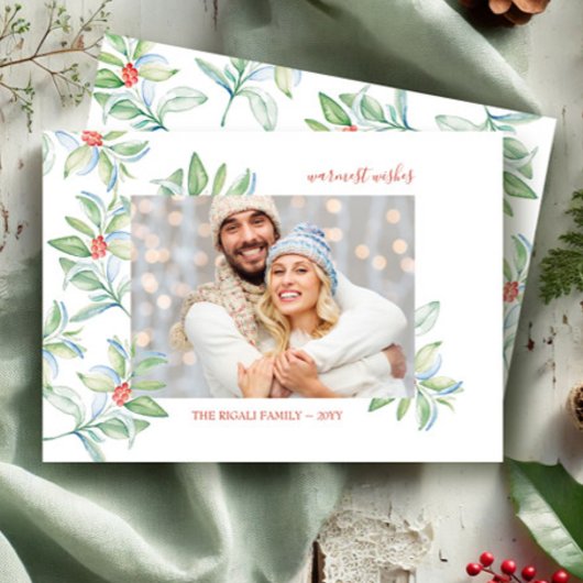 Waterverf kerstboomfotokaart bedankkaart