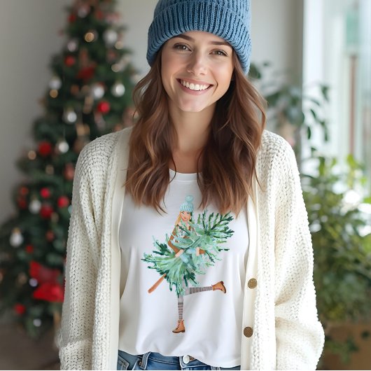 Waterverf kerstboomgaard voor meisjes Tri-Blend shirt