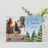 Waterverf kerstboomkunst Foto Feestdagenkaart (Staand voorkant)