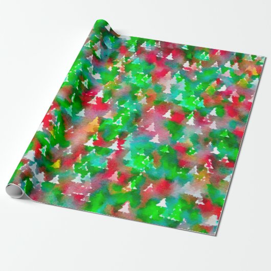 Waterverf kerstboompapier cadeaupapier (Uitgerold)