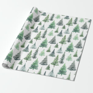 Waterverf kerstboompatroon cadeaupapier