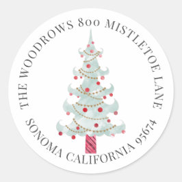 Waterverf kerstboomretouradres ronde sticker