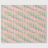 Waterverf kerstboomroze omvulpapier cadeaupapier (Vlak)