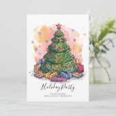 Waterverf kerstboomvakantie feestdagenkaart (Staand voorkant)