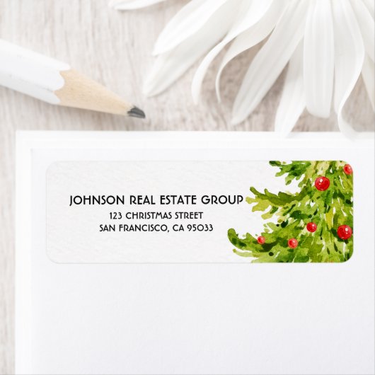 Waterverf kerstboomvakantieadres retouradres etiket (Insitu)