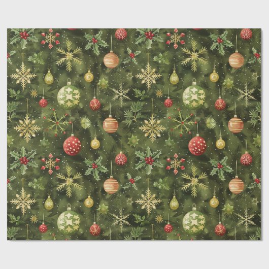 Waterverf kerstboomversiering cadeaupapier (Vlak)