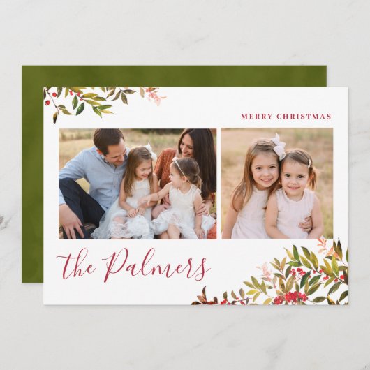 Waterverf kerstboomvlag Handtekening Feestdagenkaart (Voorkant / Achterkant)