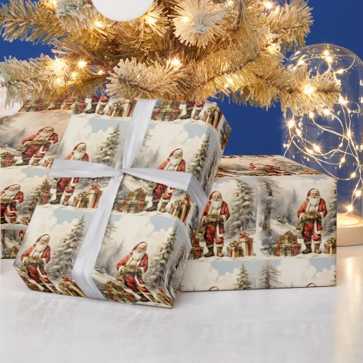 Waterverf Kerstbos Santa met Cadeaus Cadeaupapier (Feestdagen)