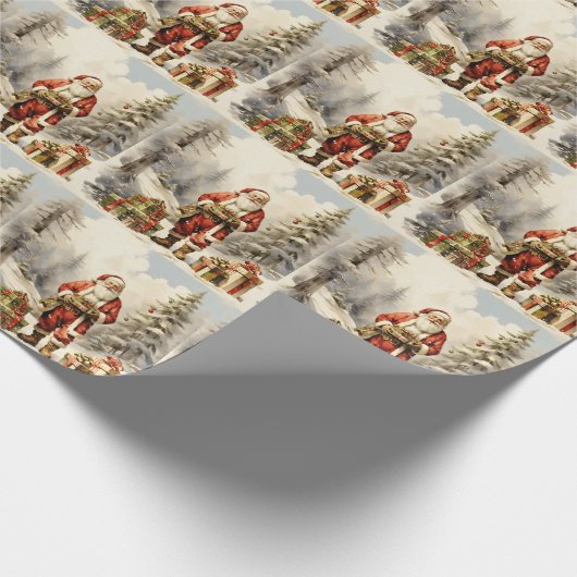 Waterverf Kerstbos Santa met Cadeaus Cadeaupapier (Hoek)