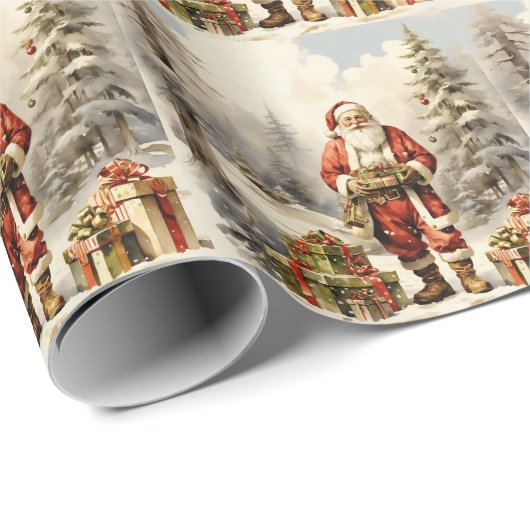Waterverf Kerstbos Santa met Cadeaus Cadeaupapier (Rol Hoek)