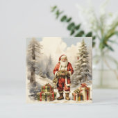 Waterverf Kerstbos Santa met Cadeaus Feestdagenkaart (Staand voorkant)