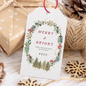 Waterverf Kerstbos Vrolijk en helder Cadeaulabel