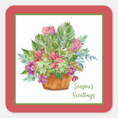 Waterverf kerstbotanische bouquet vierkante sticker (Voorkant)